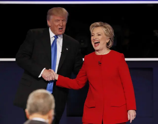 Trump and Clinton shake on it at end of debate