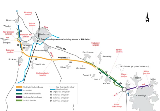 Map of A14 improvement works