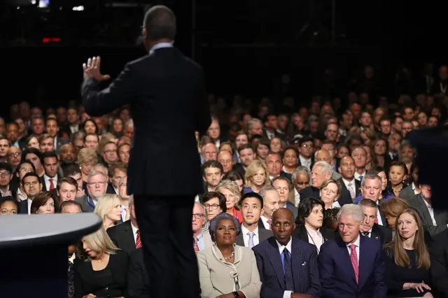 Moderator Lester Holt explains the rules to the attendees