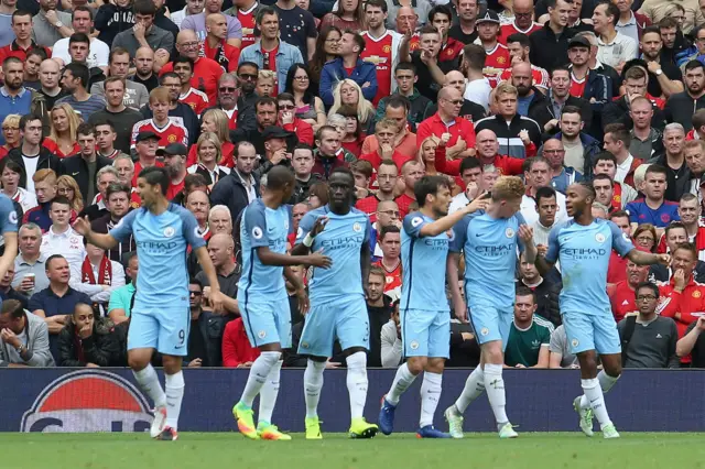 Manchester City in action at Old Trafford