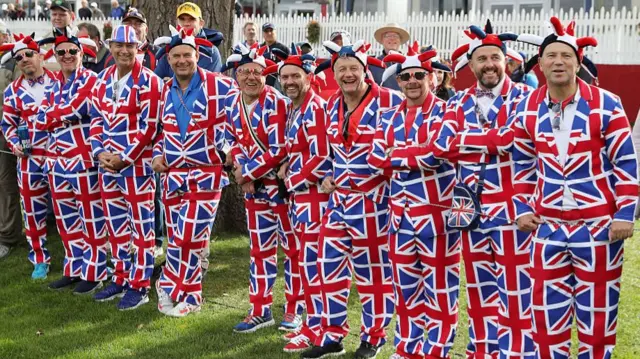 Ryder Cup fans in British flag outfits