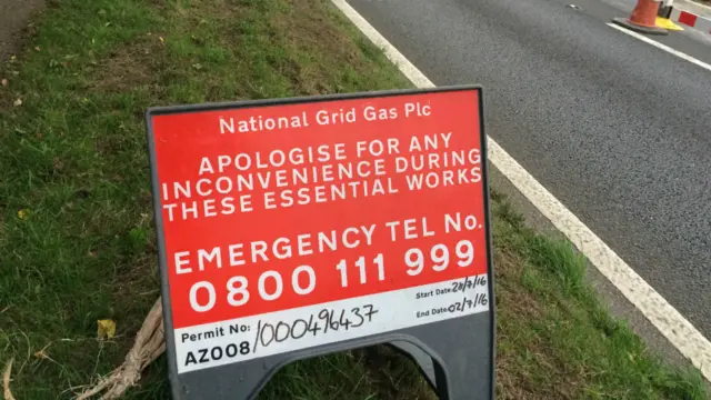 Roadwork sign on A12