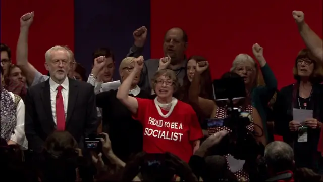 Jeremy Corbyn joins Labour members singing the Red Flag