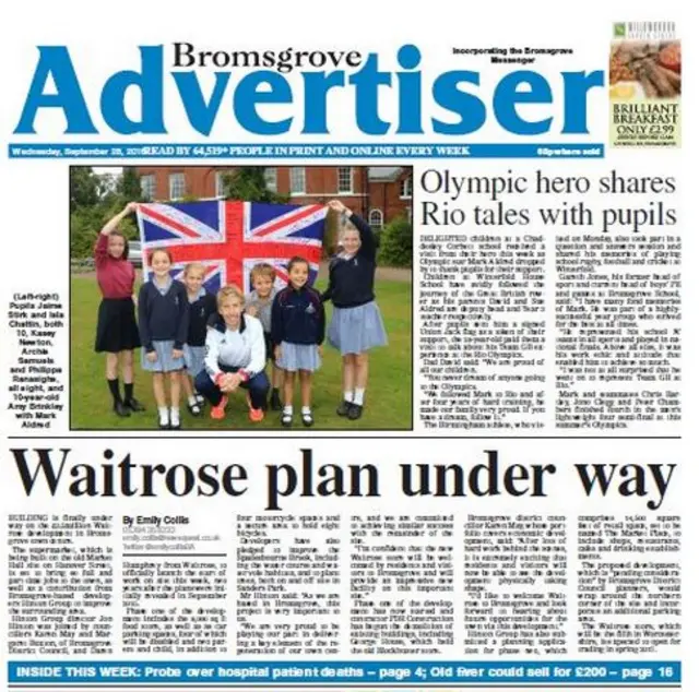 Bromsgrove Advertiser front page