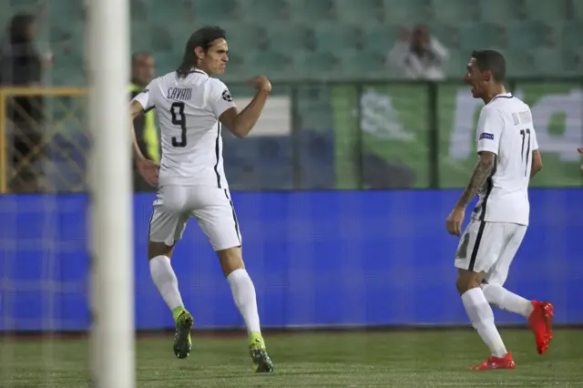 Cavani celebrates scoring for PSG