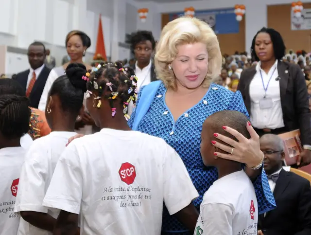 Ivory First Lady Dominique Ouattara with trafficked children