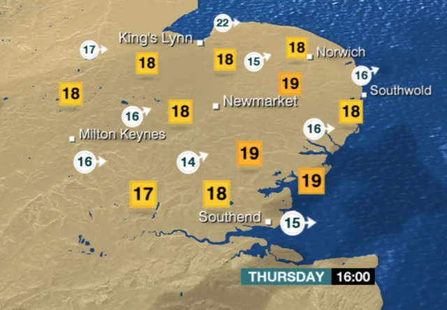 East of England weather map