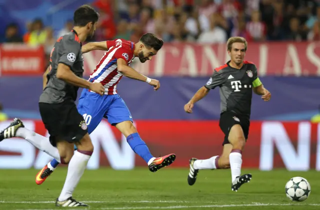 Atletico's Yannick Carrasco scores against Bayern Munich