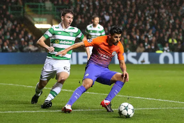 Manchester City's Ilkay Gundogan and Celtic's Kieran Tierney