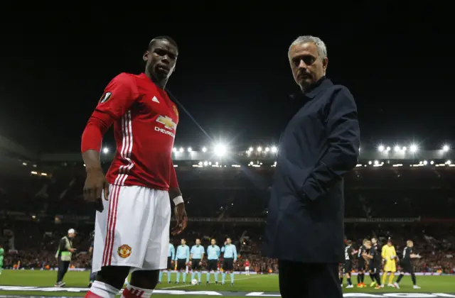 Jose Mourinho with Paul Pogba