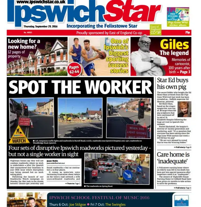 Front page of Ipswich Star