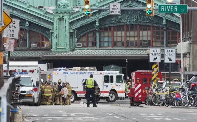 First responders are on the scene of the train crash at New Jersey Transit"s rail station in Hoboken, New Jersey.