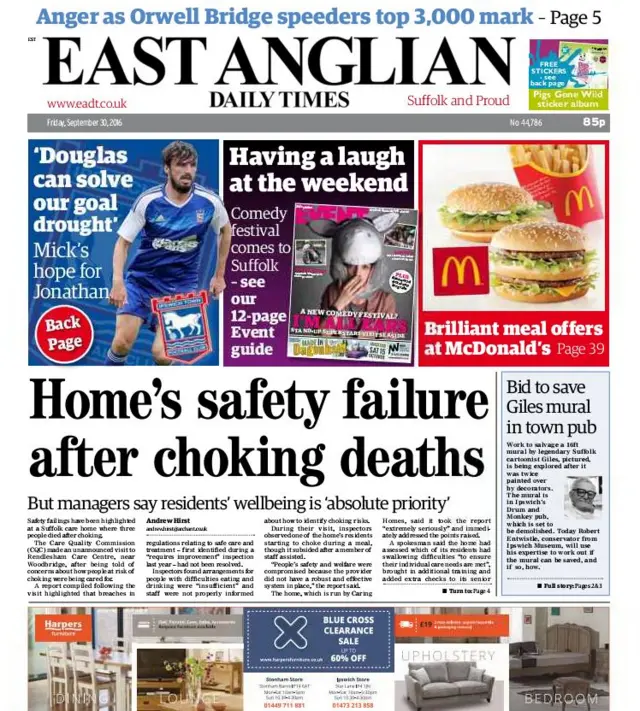 Front page of east edition, EADT