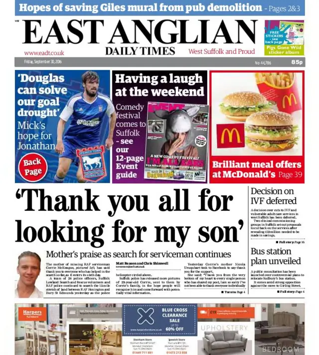 Front page of west edition, EADT