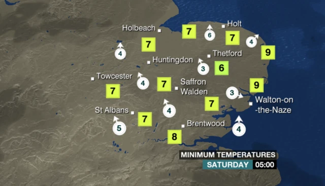 Weather map for the East of England