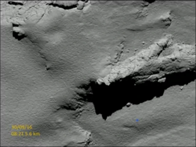 This photo shows the spot of the Rosetta landing site, with a small blue dot