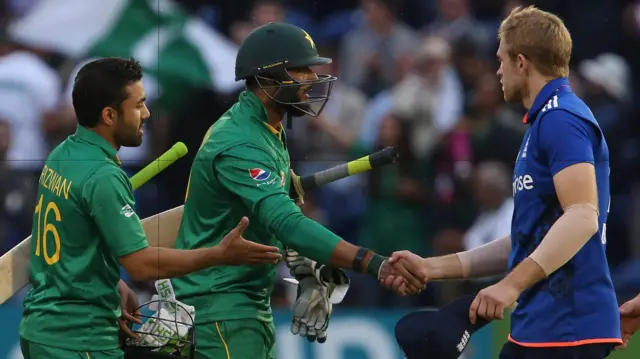 Pakistan's players at the close of play