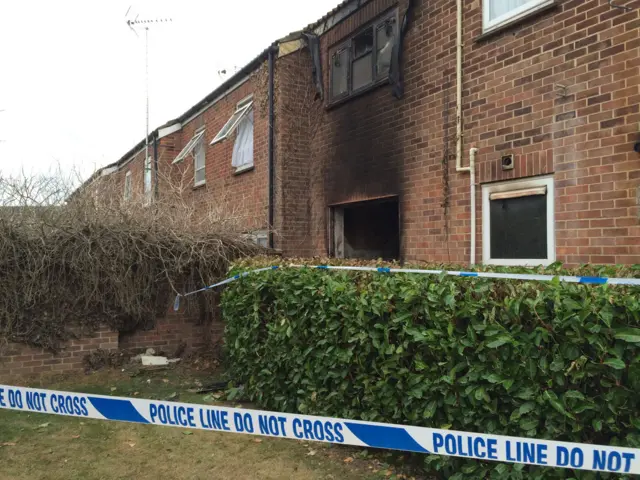 Rear of fire-damaged flat on Rochdale Way, Colchester