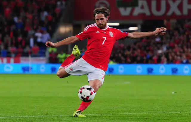 Joe Allen scores Wales' second goal