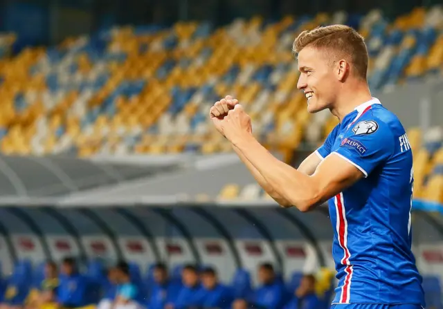 Finnbogason celebrates Iceland's goal