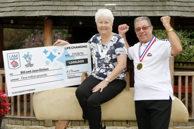 Jean and Bill Dicken with £1m lottery cheque