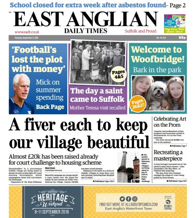 Front page of east edition of the EADT