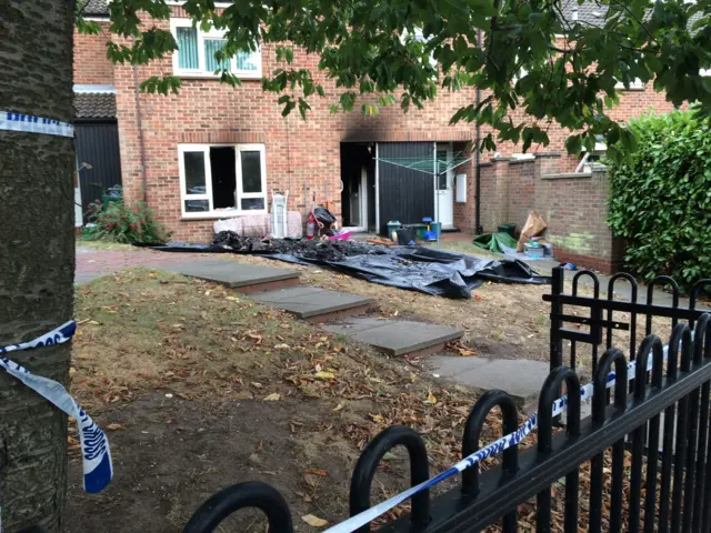 Front of fire-damaged Rochdale Way flats, Colchester