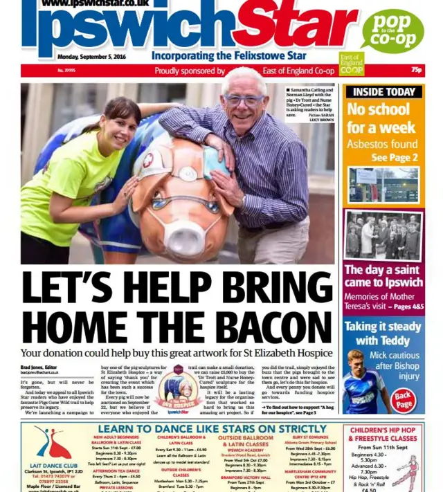 Front page of the Ipswich Star