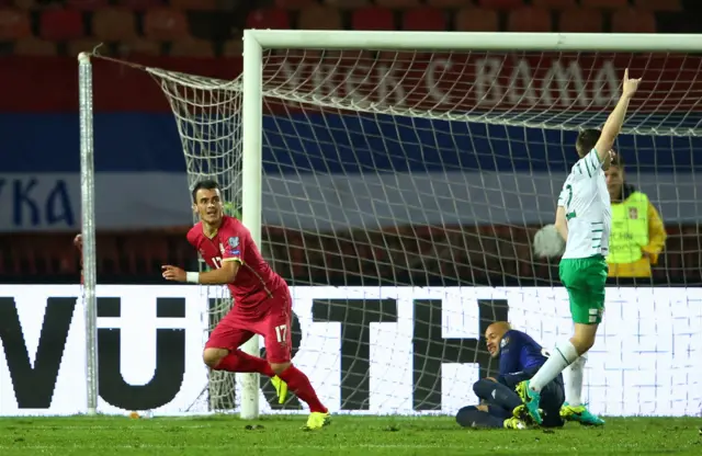 Serbia's Filip Kostic celebrates scoring their first goal