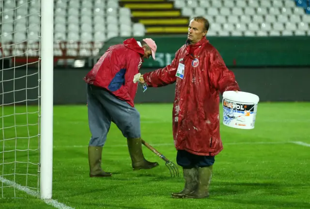 Ground staff at the Red Star Stadium, Belgrade