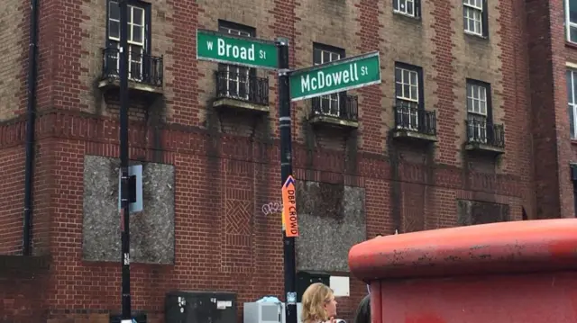 American street signs in Birmingham as crews prepare to film in the city