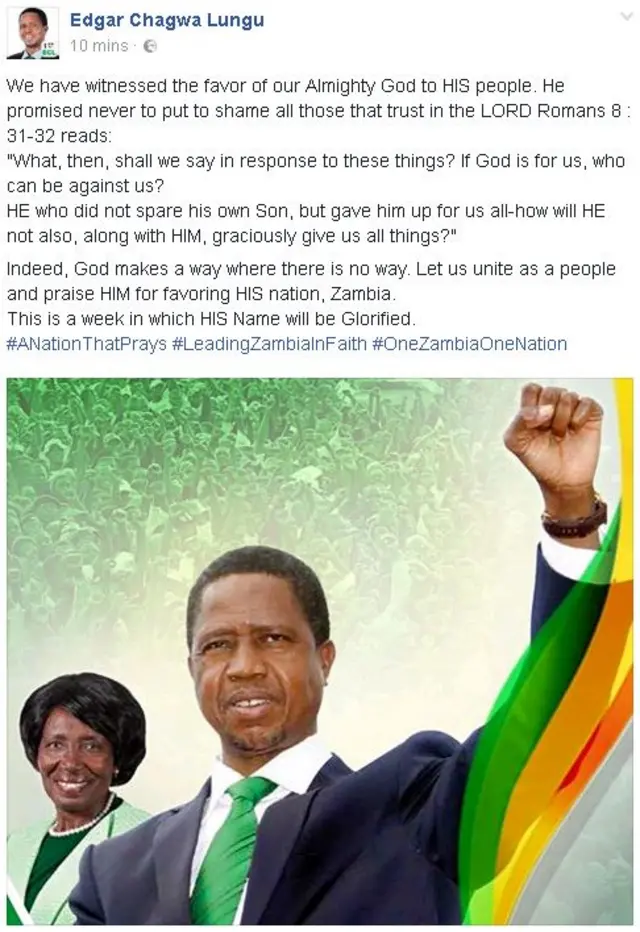 Edgar Lungu's Facebook post