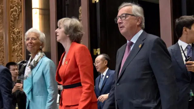 Christine Lagarde, Theresa May, Jean Claude Juncker