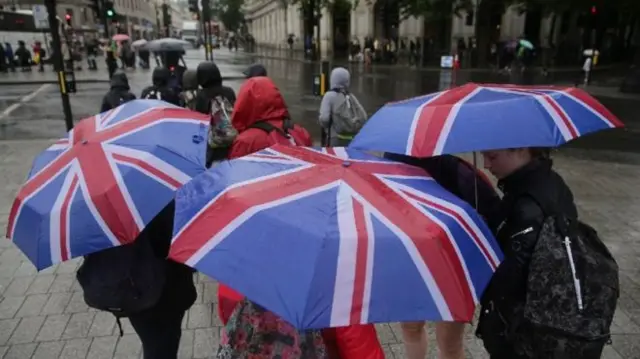 raining and umbrellas