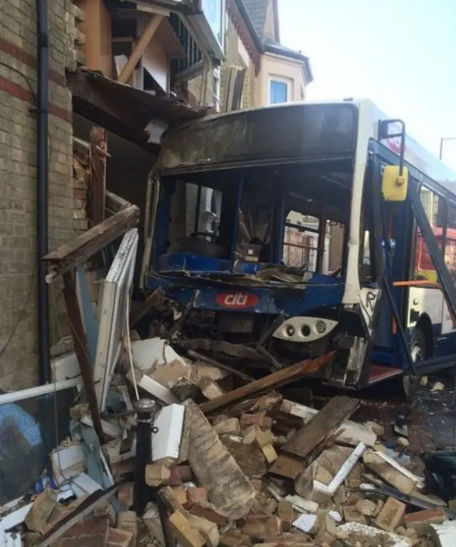 Aftermath of bus crash on Broadway, Peterborough