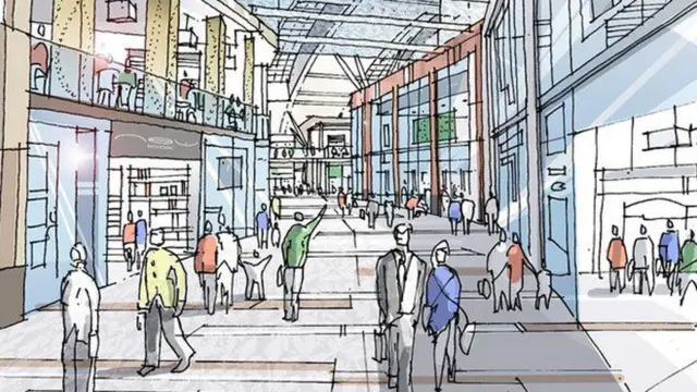 Artist drawing of a shopping centre extension