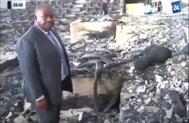 President Bongo in the national assembly damaged by fire