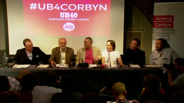 Jeremy Corbyn with members of the pop and reggae band UB40