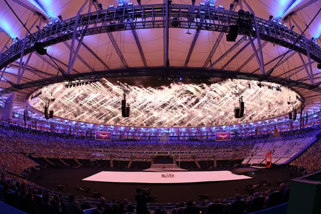 The Maracana lit up in white