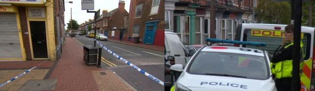 Police cordon and cars at Morpeth Street