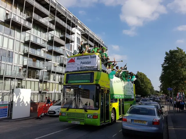 Pakistan fans on a bus