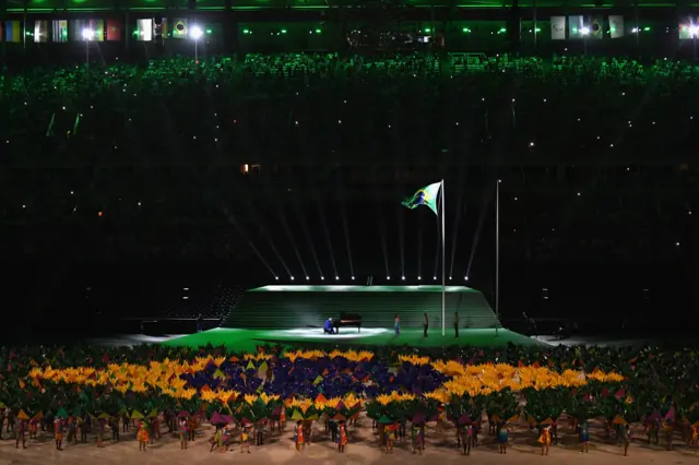 The Brazil flags at the Rio Paralympic opening ceremony