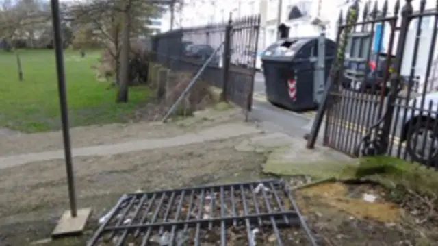 Fallen gates at a park