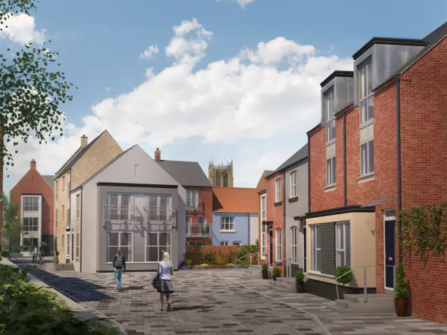 Artists impression of houses with courtyard