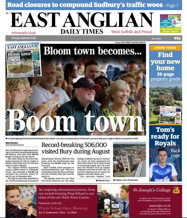 Front page of the west edition of the EADT