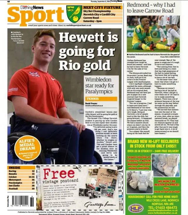 Back page Norwich Evening News