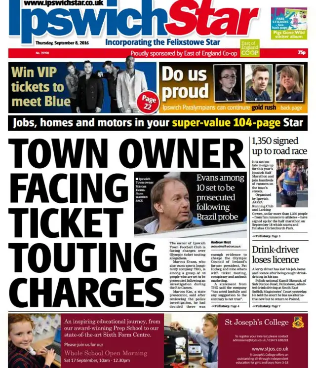 Front page of Ipswich Star