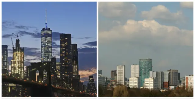 New York and Birmingham Skylines