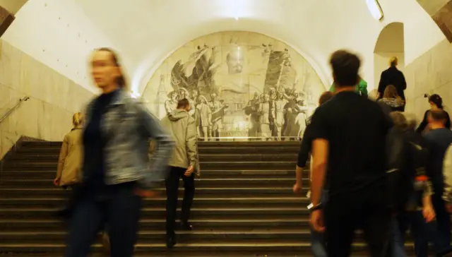 A subway station wall