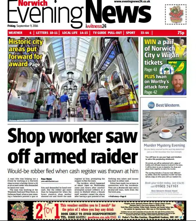 Norwich Evening News front page